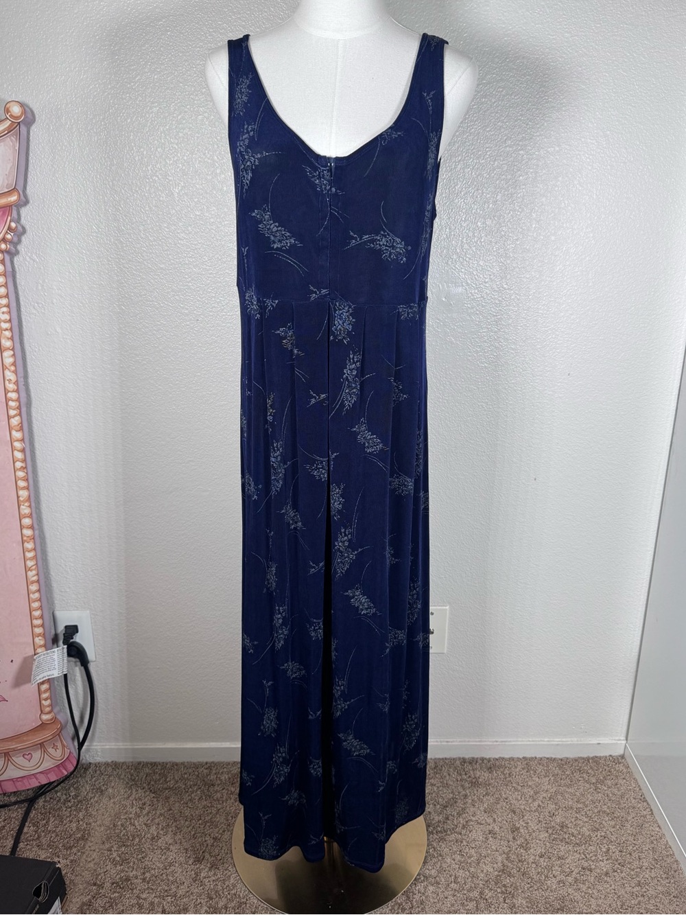 Carole Little Navy Floral Scoop Neck Maxi Dress